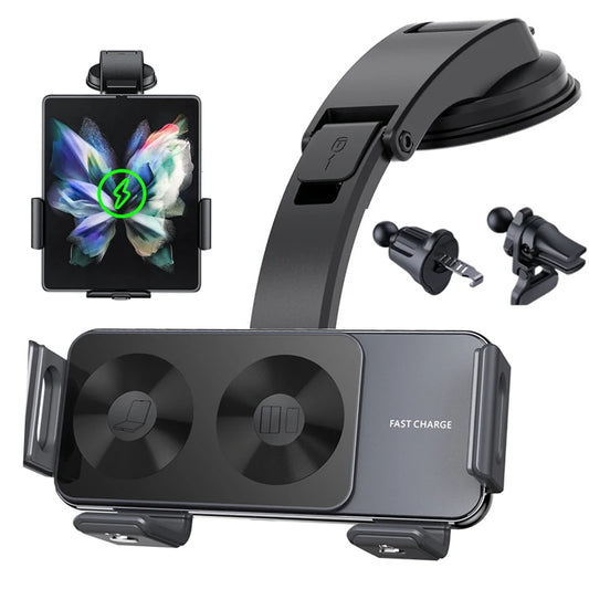 Dual Coil Fold Screen Car Wireless Charger For Android / IPhone