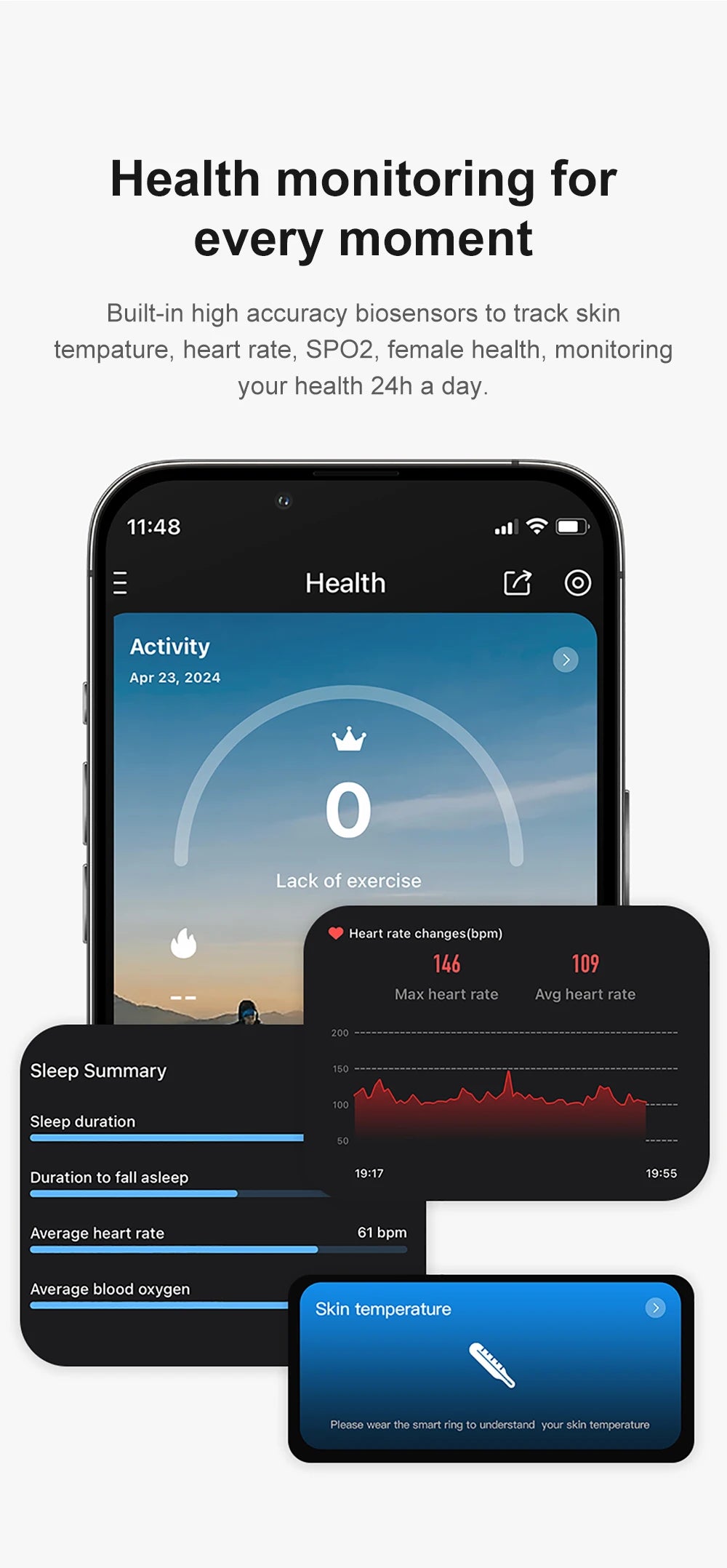 Smart Ring for Men & Women – Body Temperature, Sleep & Health Monitor | Compatible with iOS & Android